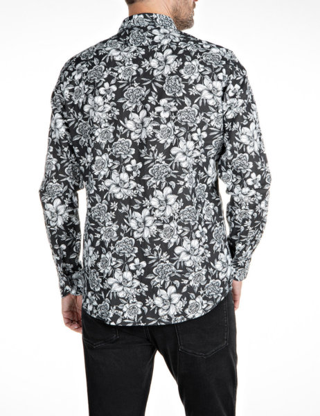 REPLAY ΠΟΥΚΑΜΙΣΟ ΑΝΤΡΙΚΟ FLORAL ΜΑΥΡΟ M4049.000.73554.010 REGULAR FIT