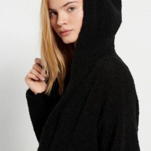 FUNKY BUDDHA ΖΑΚΕΤΑ ΠΛΕΚΤΗ MAXI ΓΥΝΑΙΚΕΙΑ ΜΕ ΚΟΥΚΟΥΛΑ OVERSIZED FBL008-137-09 BLACK