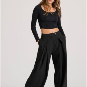 FUNKY BUDDHA ΠΑΝΤΕΛΟΝΑ ΜΕ ΜΟΝΗ ΠΙΕΤΑ ΜΑΥΡΗ FBL010-131-02 WIDE LEG