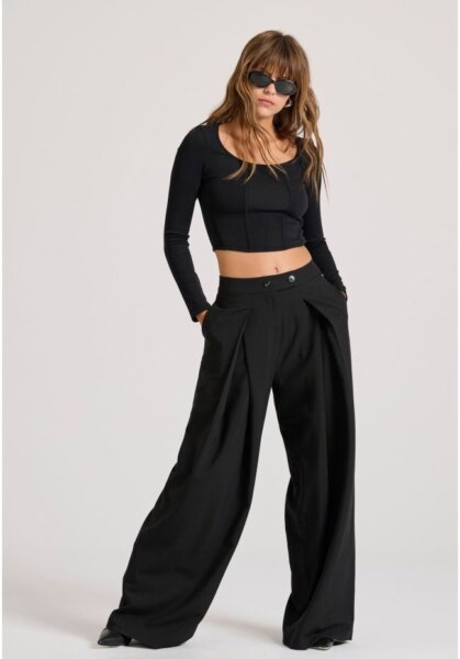 FUNKY BUDDHA ΠΑΝΤΕΛΟΝΑ ΜΕ ΜΟΝΗ ΠΙΕΤΑ ΜΑΥΡΗ FBL010-131-02 WIDE LEG