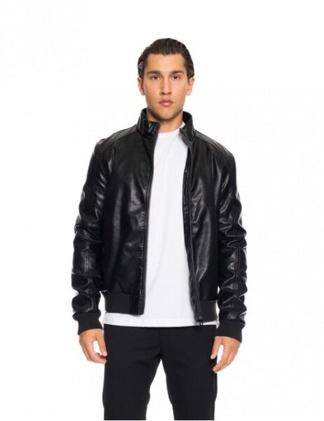 BISTON JACKET BOMBER ΤΕΧΝΟΔΕΡΜΑ ΑΝΔΡΙΚΟ ΜΑΥΡΟ 52-201-108 REGULAR FIT