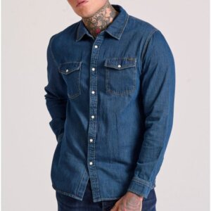 FUNKY BUDDHA ΠΟΥΚΑΜΙΣΟ DENIM ΑΝΤΡΙΚΟ ΜΠΛΕ FBM010-054-05 REGULAR FIT