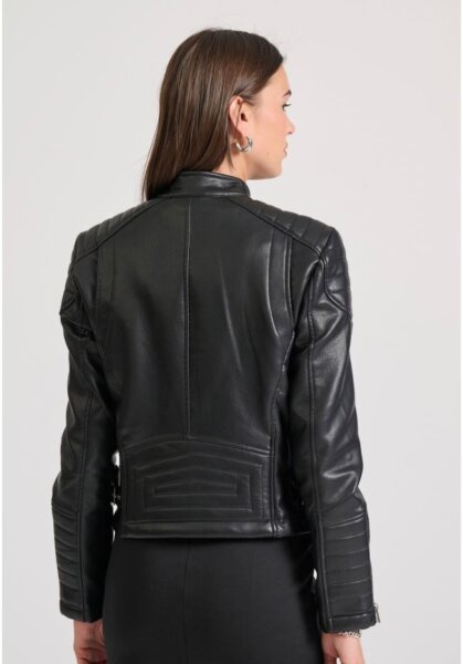 FUNKY BUDDHA JACKET ΤΕΧΝΟΔΕΡΜΑ ΓΥΝΑΙΚΕΙΟ ΜΑΥΡΟ FBL010-133-01 REGULAR FIT