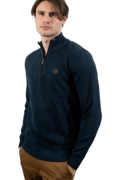 SIDE EFFECT ΠΛΕΚΤΟ HALF ZIP ΑΝΔΡΙΚΟ ΜΠΛΕ-NAVY LPZ-4222 REGULAR FIT