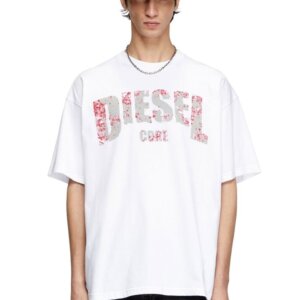 DIESEL T-SHIRT ΑΝΔΡΙΚΟ ΒΑΜΒΑΚΕΡΟ ΛΕΥΚΟ A17268-0PLAT-100 T-ADJUST-R25 REGULAR FIT