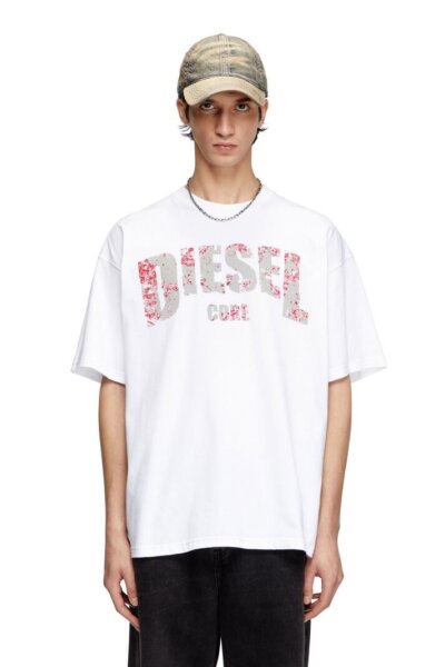 DIESEL T-SHIRT ΑΝΔΡΙΚΟ ΒΑΜΒΑΚΕΡΟ ΛΕΥΚΟ A17268-0PLAT-100 T-ADJUST-R25 REGULAR FIT