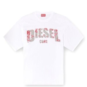 DIESEL T-SHIRT ΑΝΔΡΙΚΟ ΒΑΜΒΑΚΕΡΟ ΛΕΥΚΟ A17268-0PLAT-100 T-ADJUST-R25 REGULAR FIT