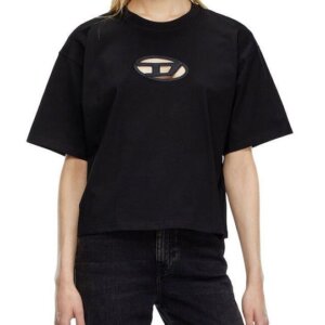 DIESEL T-SHIRT ΓΥΝΑΙΚΕΙΟ ΒΑΜΒΑΚΕΡΟ ΜΑΥΡΟ A15096-0NIAX-9XX T-BUXT-CROP REGULAR FIT