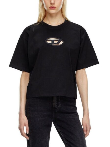 DIESEL T-SHIRT ΓΥΝΑΙΚΕΙΟ ΒΑΜΒΑΚΕΡΟ ΜΑΥΡΟ A15096-0NIAX-9XX T-BUXT-CROP REGULAR FIT