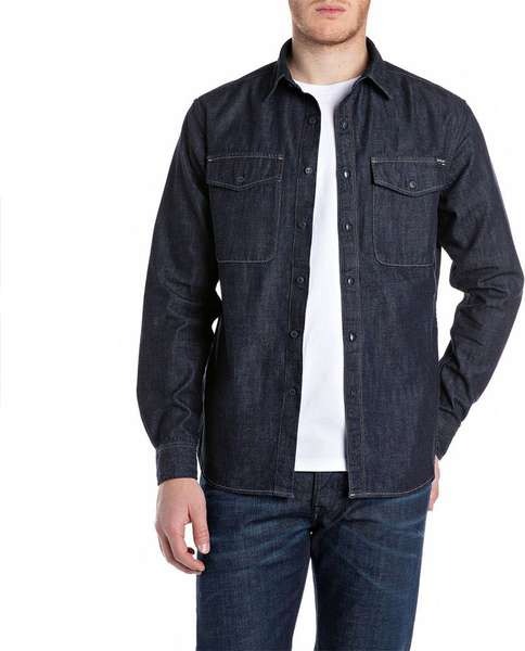 REPLAY ΠΟΥΚΑΜΙΣΟ DENIM ΑΝΔΡΙΚΟ ΜΠΛΕ ΣΚΟΥΡΟ M4124.000.860B04.007 REGULAR FIT